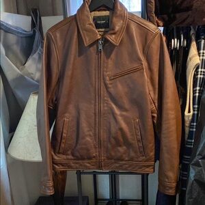 Lucky Brand Men's Brown Leather Jacket Size Small S Zip up Collared